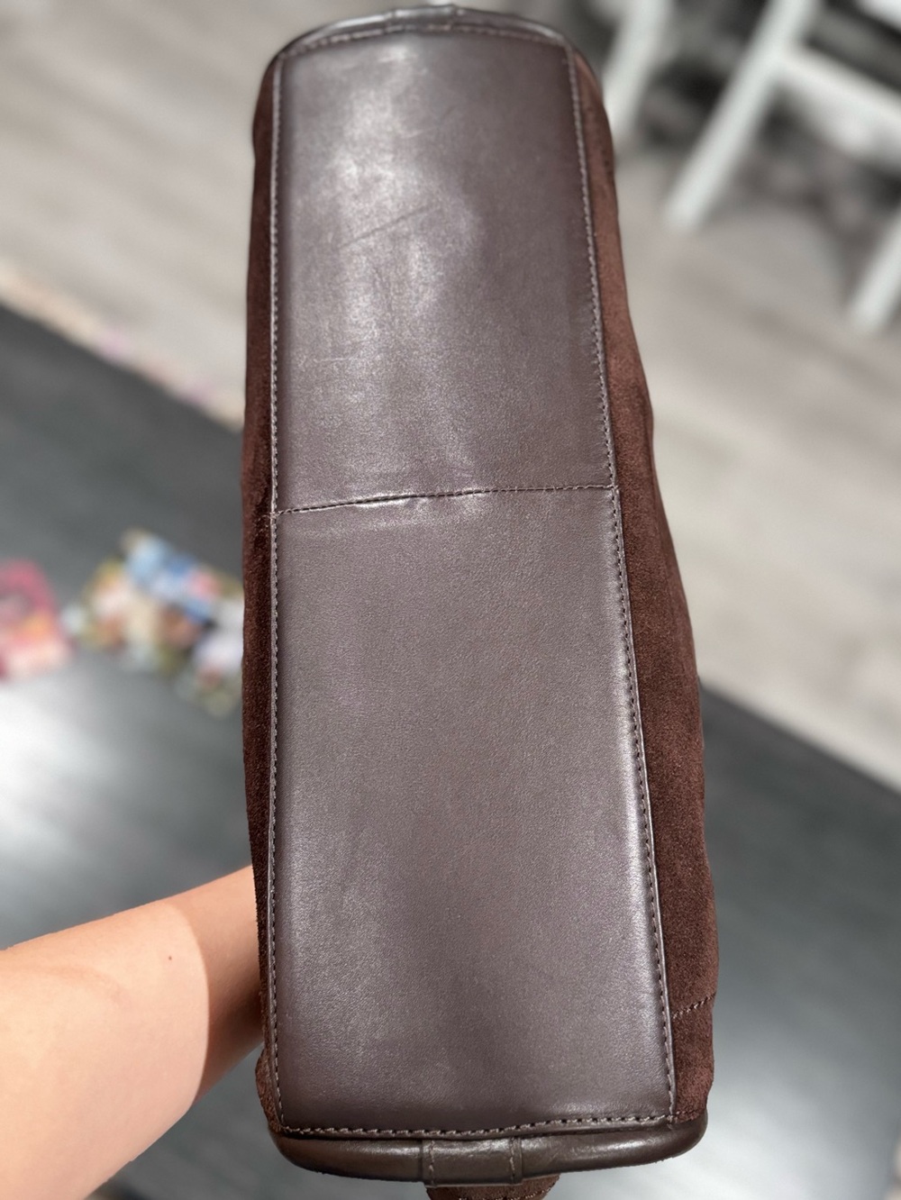 Women's Suede Tote Bag in Dark Brown - Picture 3 of 14